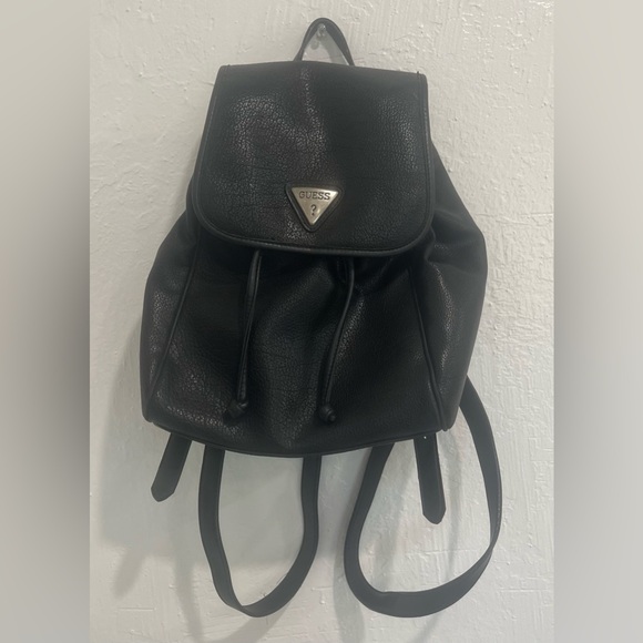 Guess Black Leather Drawstring Backpack - Picture 1 of 4